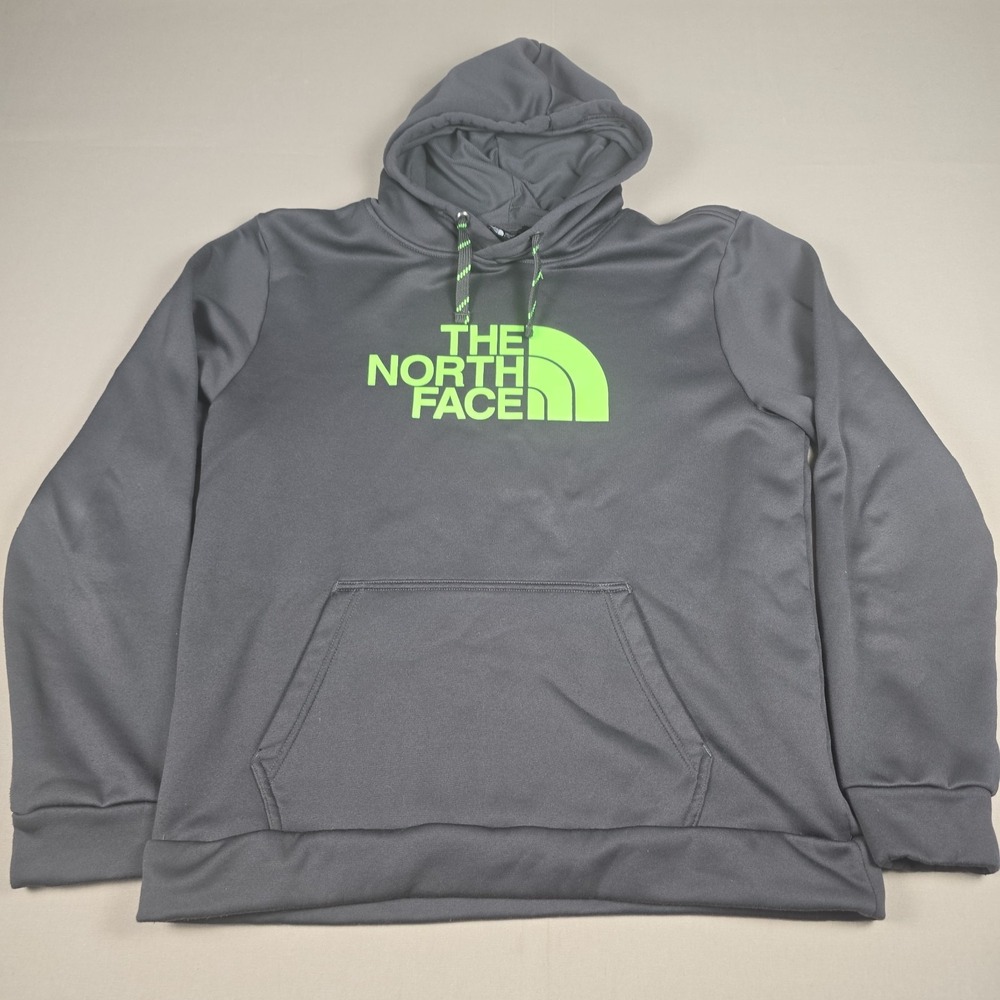 The North Face Men Hoodie L Gray Fleece Logo Activewear Drawstring Pullover